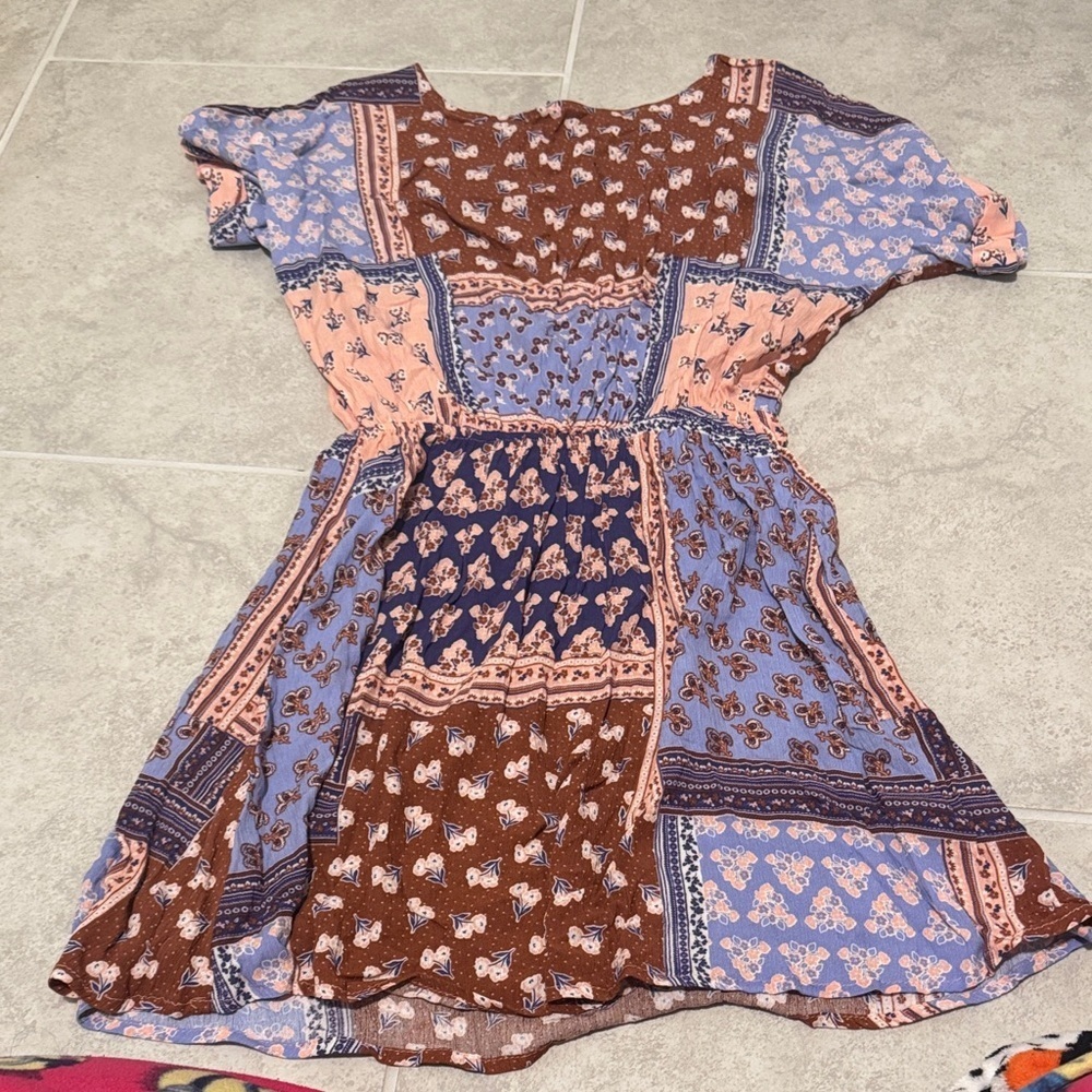 Forever 21 Patchwork Dress in Brown and Blue